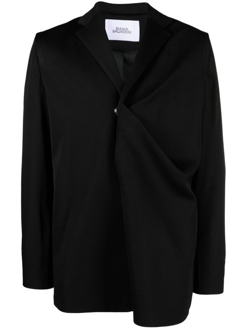 Gathered single-breasted blazer - Black