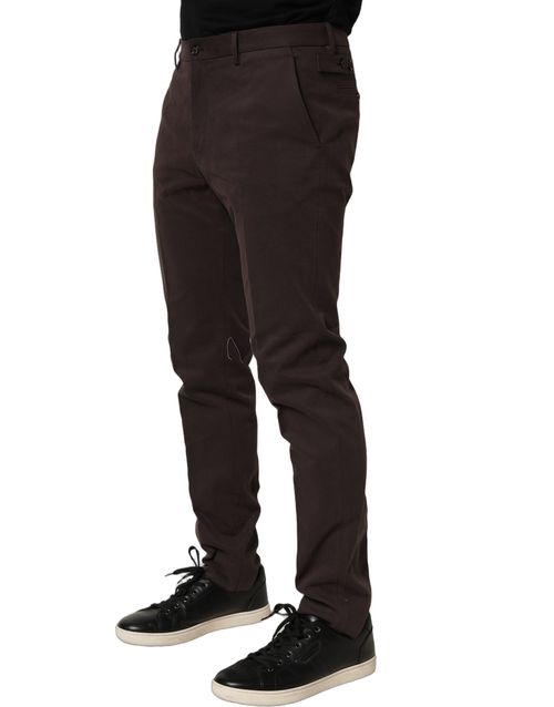 Cotton Skinny-Leg Dress Trousers — Brown