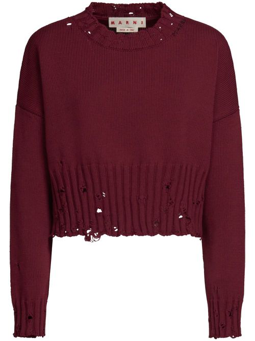 Distressed-finish cropped jumper - Red