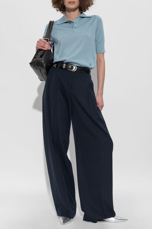 Wide-leg Pleated Trousers, Women's, Navy Blue