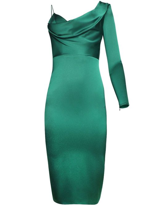 One-shoulder satin dress - Green