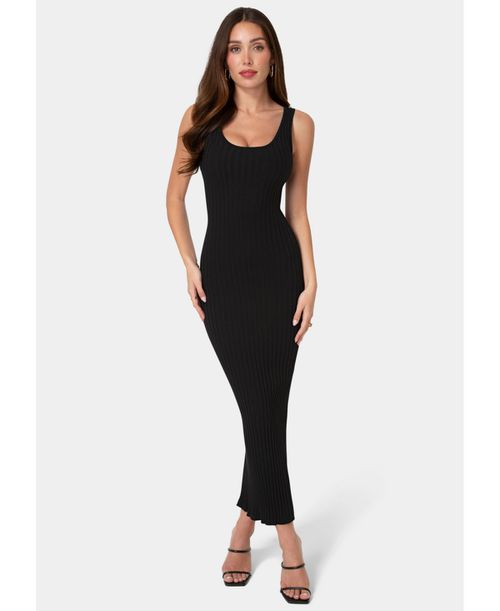 Women's Crochet U-Neck Maxi Dress - Black