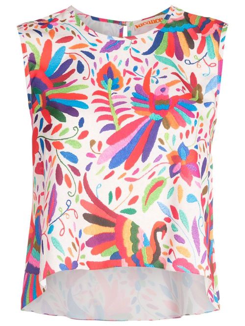 Abstract-print sleeveless blouse - White
