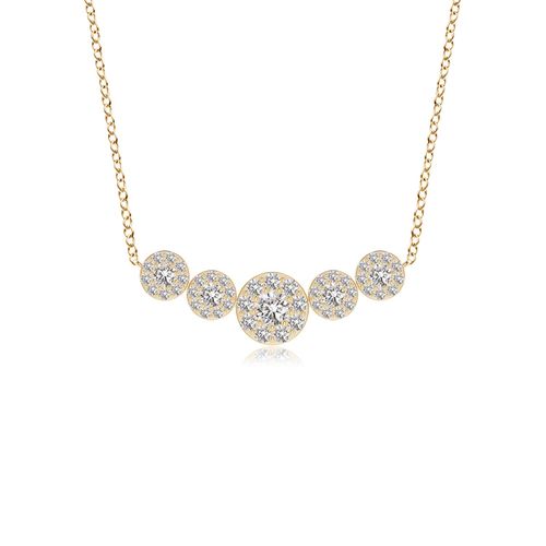 Angara 1.01 Carats Graduated Five Stone Diamond Halo Necklace in 14K Yellow Gold