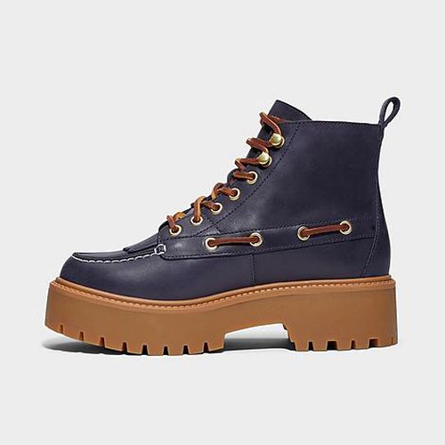 Women's Stone Street Platform Kiltie Boots in Dark Blue Full Grain