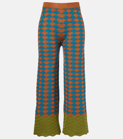 Intarsia knitted straight wool pants