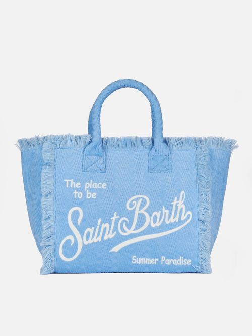 Light Blue Terry Embossed Vanity Sponge Tote Bag Sky - Unisex