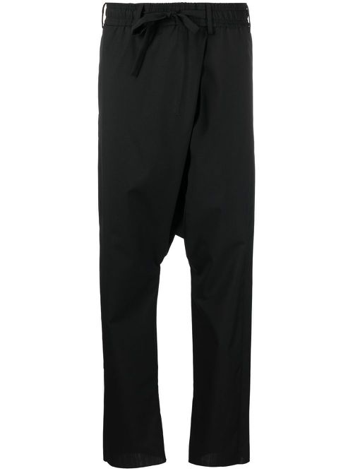 Drawstring drop-crotch trousers - Black