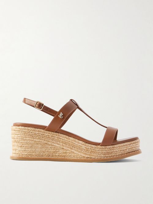 Theia 60 Leather Espadrilles Wedge Sandals - Brown