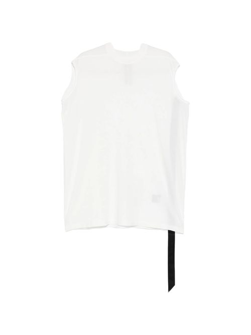 Sleeveless Crew Neck T-Shirt with Raw-Edge Detail and Long Length