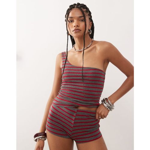 Collusion Womens one shoulder striped top in red - X-Sma