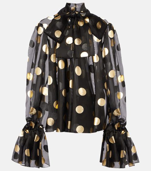 Polka-dot silk organza jacquard blouse