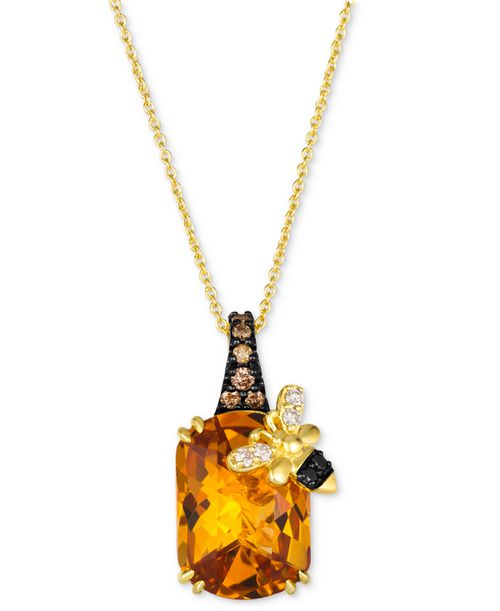 "Cinnamon Citrine (5-1/10 ct. t.w.) & Diamond (1/6 ct. t.w.) Bee Adjustable 20"" Pendant Necklace in 14k Gold"