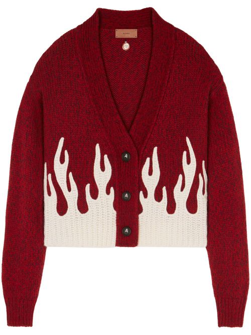 Flame-motif cropped cardigan - Red