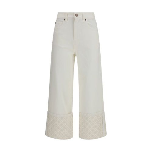 T Monogram Contrast Cuff Jeans — White