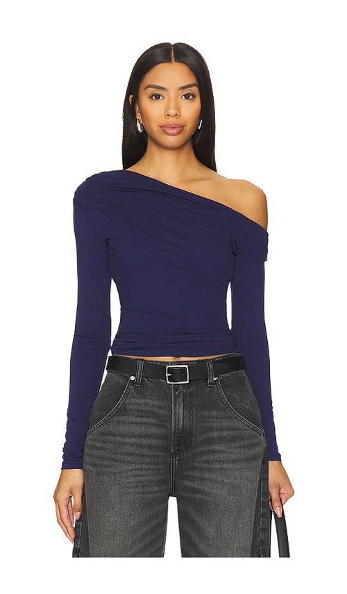 AFRM TOP UNE ÉPAULE DÉNUDÉE EN MESH BRIA en Navy.  XS. Also en