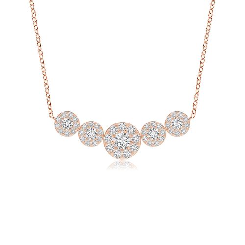 Angara 0.32 Carat Graduated Five Stone Diamond Halo Necklace in 18K Rose Gold