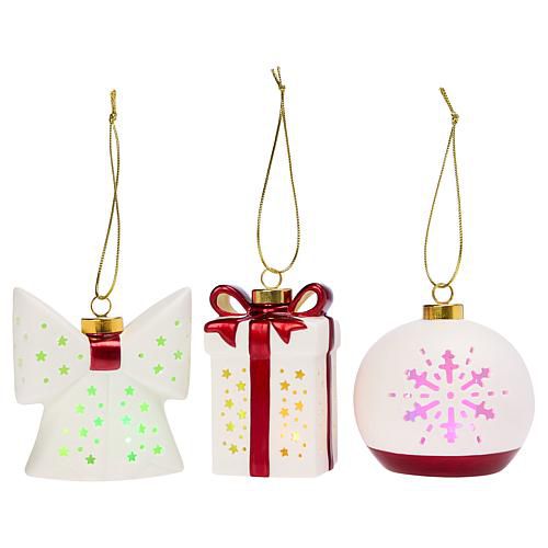 3-Piece Translucent Porcelain Ornament Set w/Gift Bags
