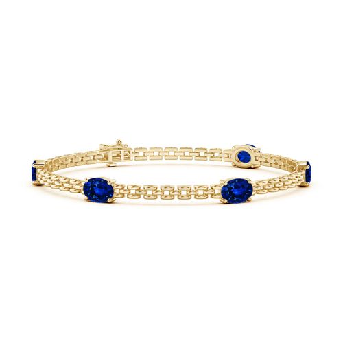 Angara 4.25 Carats Five Stone Oval Sapphire Station Link Bracelet in 14K Yellow Gold