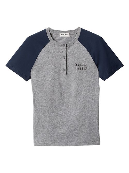 Women's Cotton Jersey Henley Shirt - Grey Multi