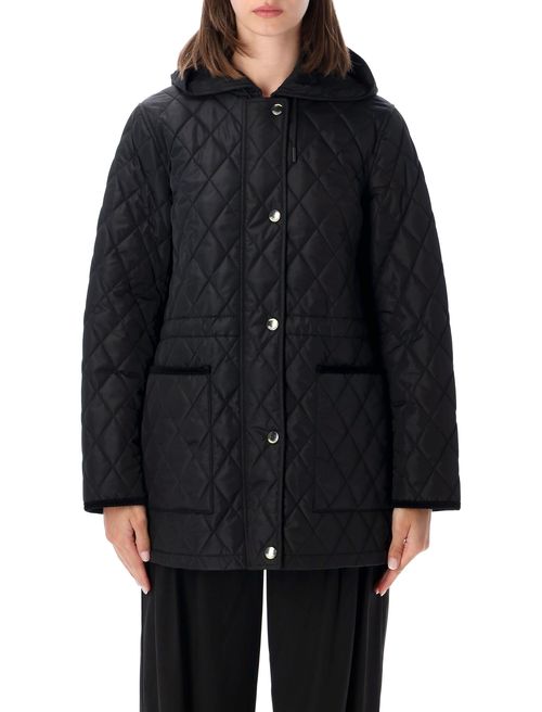 Quilted Nylon Parka Jacket with Adjustable Drawstring Waist and Hood