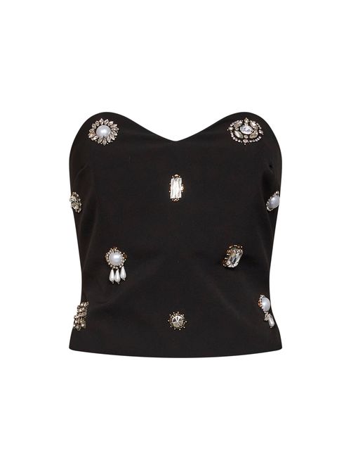 Crystal and Bead Embroidered Bustier Top — Black