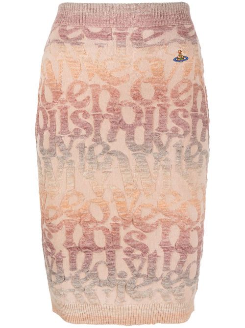 Logomania knitted pencil skirt - Neutrals