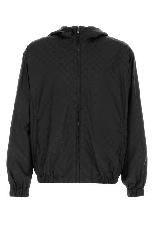 Black Gg Fabric Windbreaker