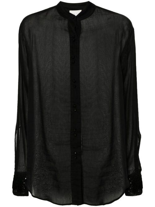 Semi-sheer long-sleeve shirt - Black