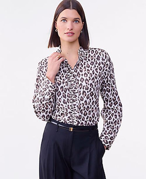 Ann Taylor Animal Print Ruffle Shirt