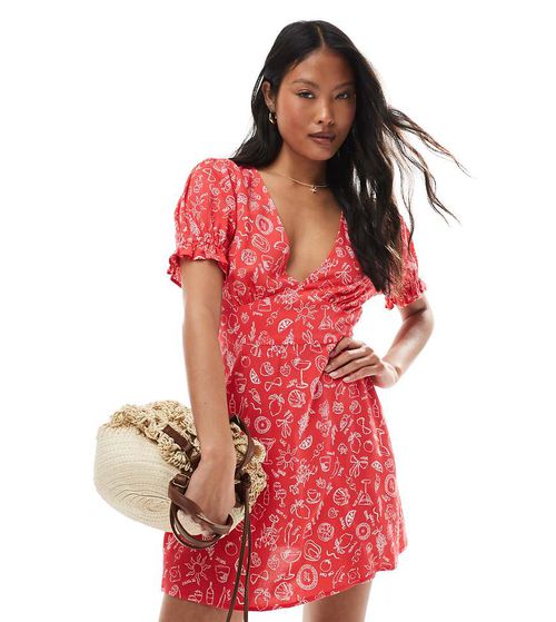 Miss Selfridge Petite spun mini tea dress in red conversational print