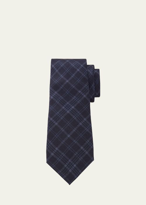 Men's Plaid-Print Crepe Tie