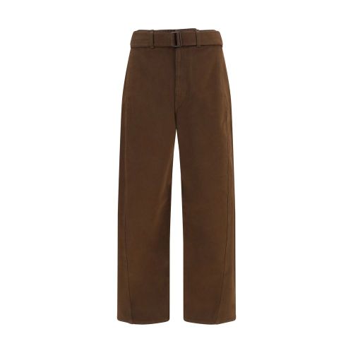 Belted Heavy Twill Trousers — Brown