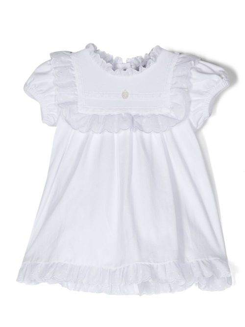 Embroidered scallop-detail dress - White