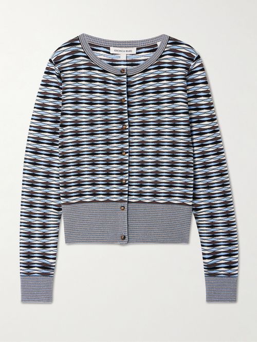 Cambria Cropped Jacquard-knit Cardigan - Blue