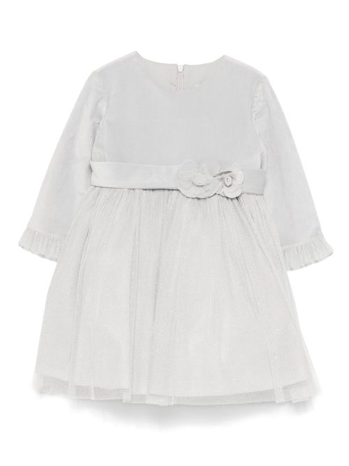 Floral-appliqué tulle dress - Grey