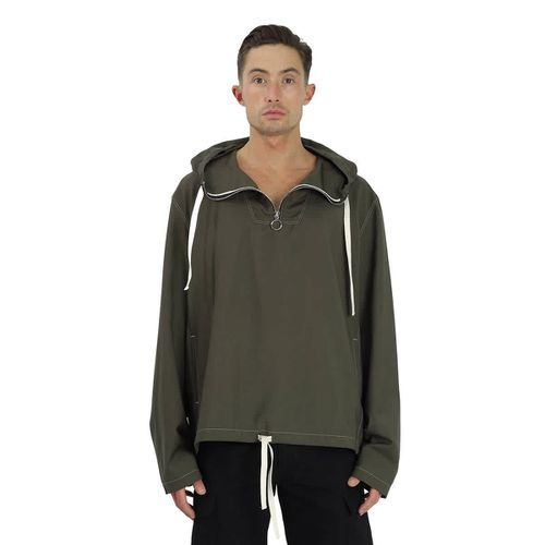 Mens Khaki Cool Wool Stitch Detail Hoodie