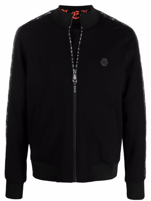 Skull-motif stripe bomber jacket - Black