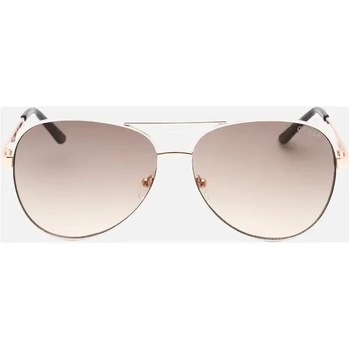 Women's Guess Gradient Brown Lens White Framed Rose Gold Sunglasses - Size: ONE size