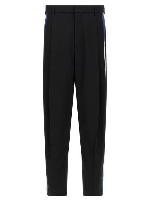Virgin Wool with Contrast Side Bands Trousers — Black