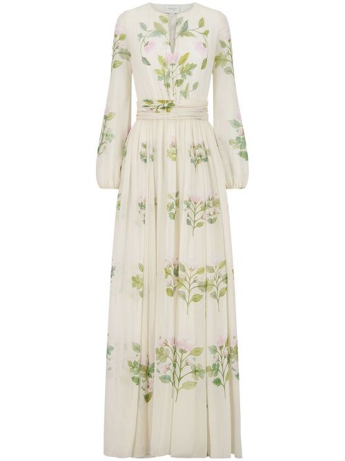 Floral-print belted maxi dress - White
