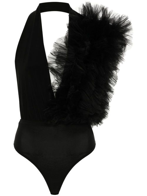 X Lia Aram tulle-ruffle bodysuit - Black