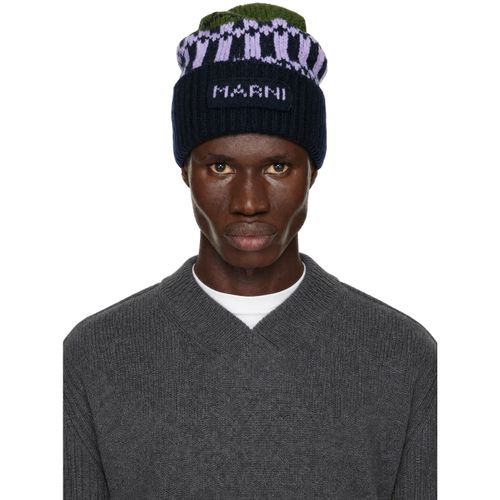 Green & Navy Knit Wool Beanie