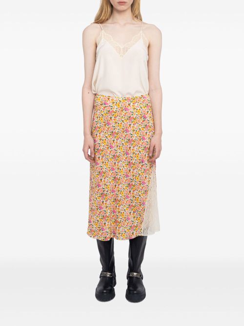 Jayla floral-print midi skirt - Orange