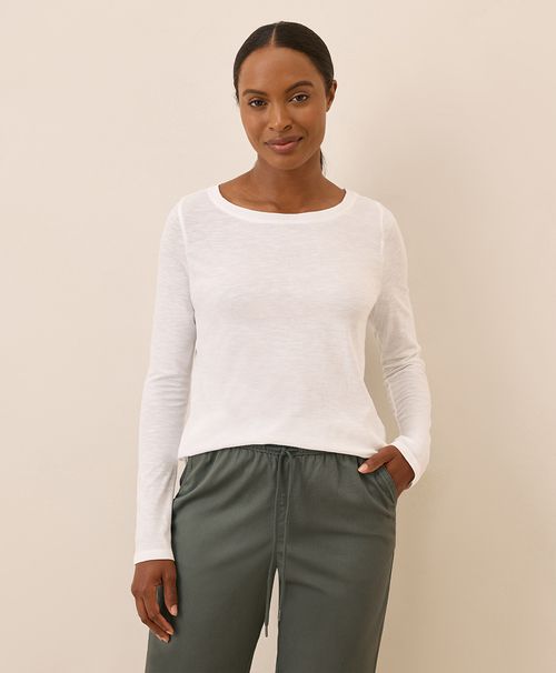 Women's White Featherweight Slub Long Sleeve Tee