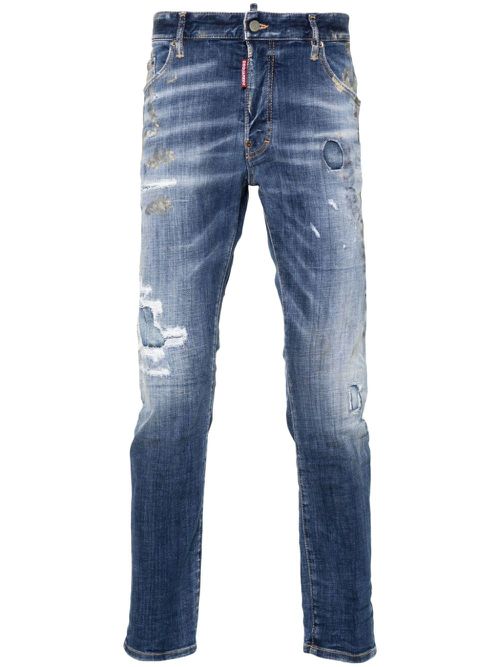 Skater distressed ripped skinny jeans - Blue