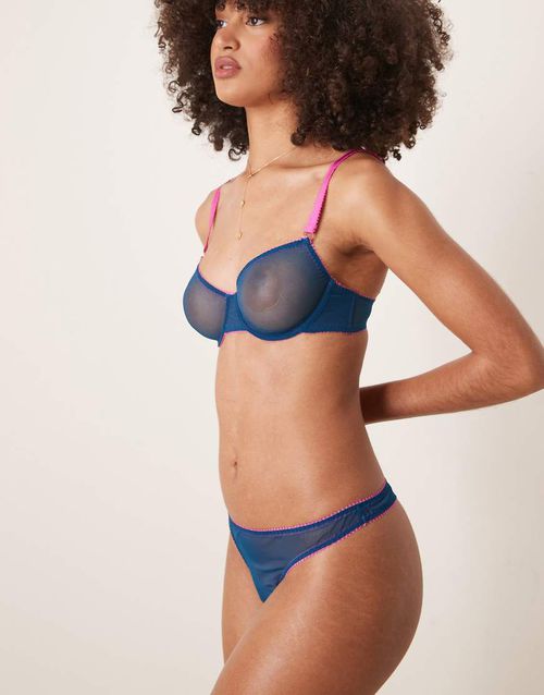 Dora Larsen Delilah tulle thong in teal blue