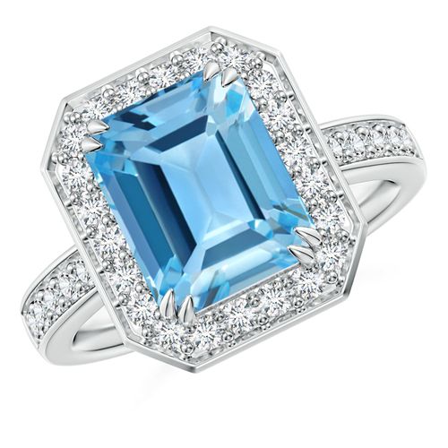 Angara 4.0 Carats Emerald-Cut Swiss Blue Topaz Engagement Ring with Diamonds in Platinum
