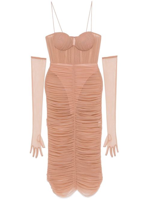 Ruched mesh midi dress - Pink