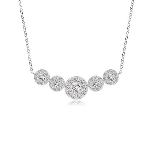 Angara 0.32 Carat Graduated Five Stone Diamond Halo Necklace in 14K White Gold
